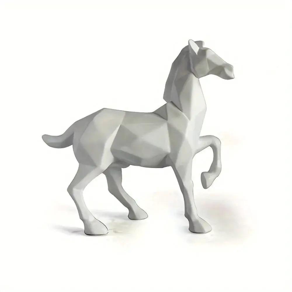 Modern White Geometric Horse Figurine Table Decor by House Of Avana