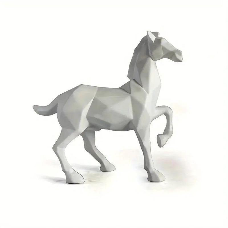 Modern White Geometric Horse Figurine Table Decor by House Of Avana