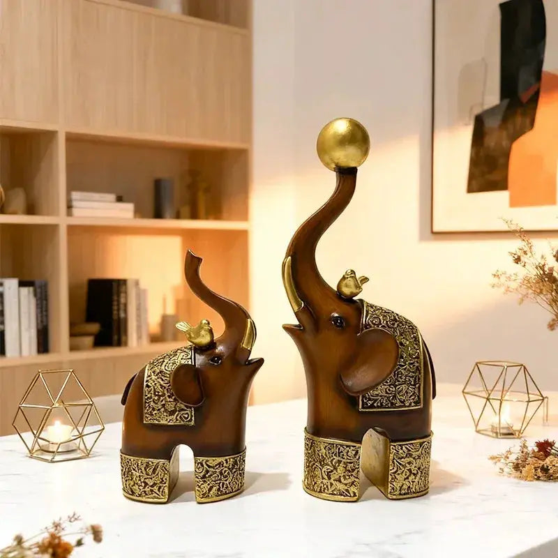 Creative Wood Grain Elephant Figurine Set by House Of Avana