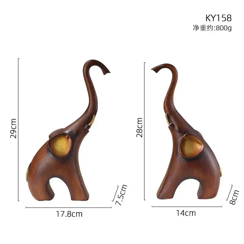 Creative Wood Grain Elephant Figurine Set by House Of Avana