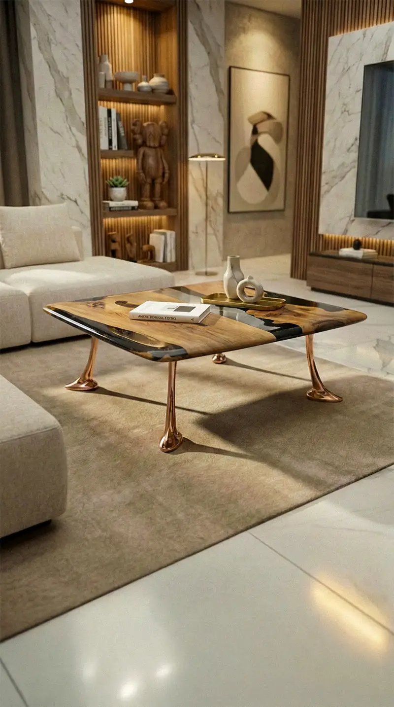 Luxury Epoxy Resin River Walnut Coffee Table | Osso Collection by Gizz