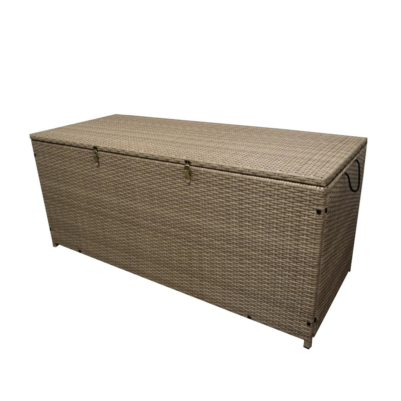 Tan Wicker Patio Deck Box with 113 Gallon Storage and Metal Frame by Sharicks