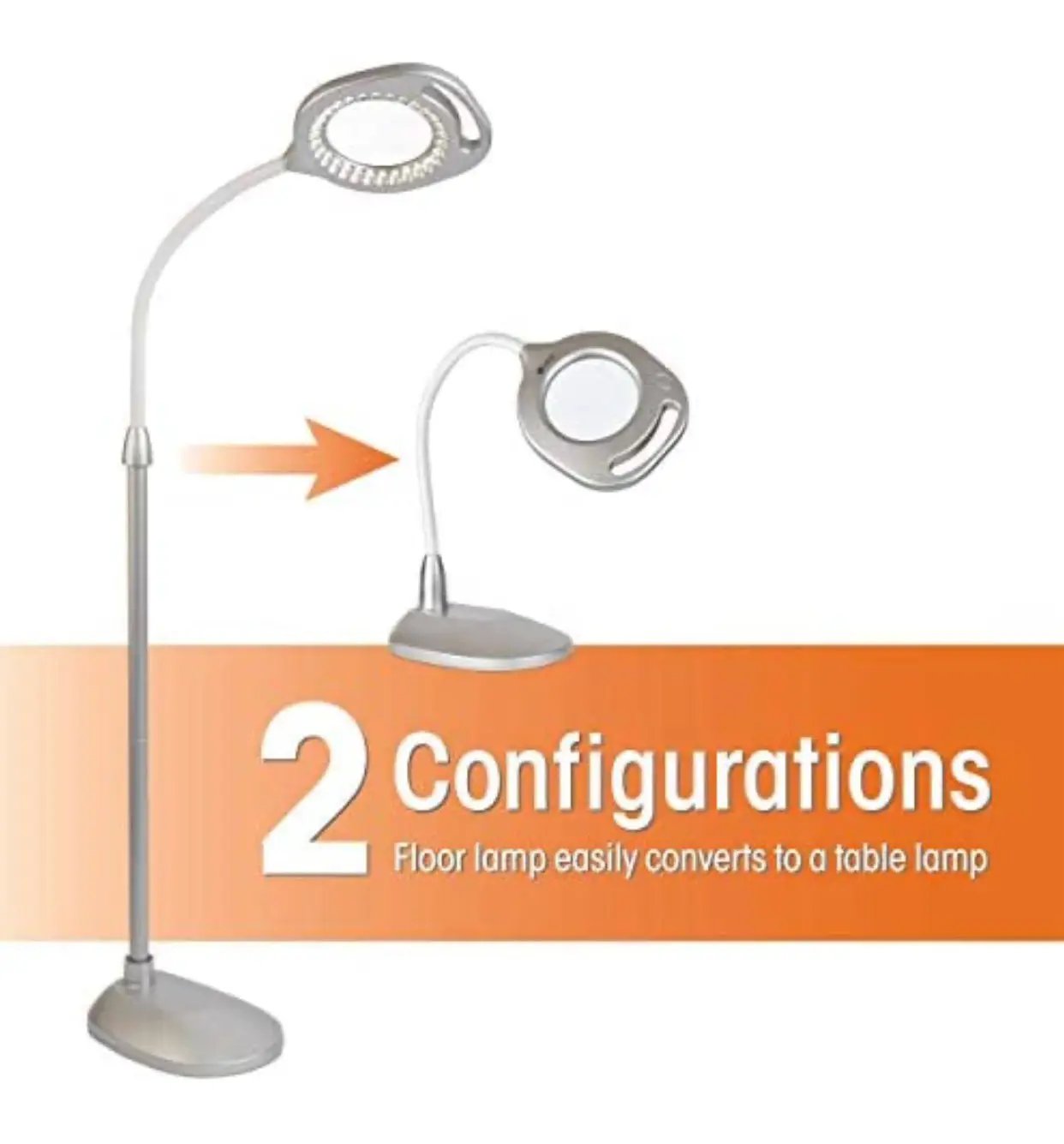OttLite 2-in-1 LED Magnifier Light Floor and Table Lamps – Optical Grade Hands-Free Magnifying LED Light, Modern Design for Crafting, Sewing, Reading, Needlework by Outdoor Solar Outlet