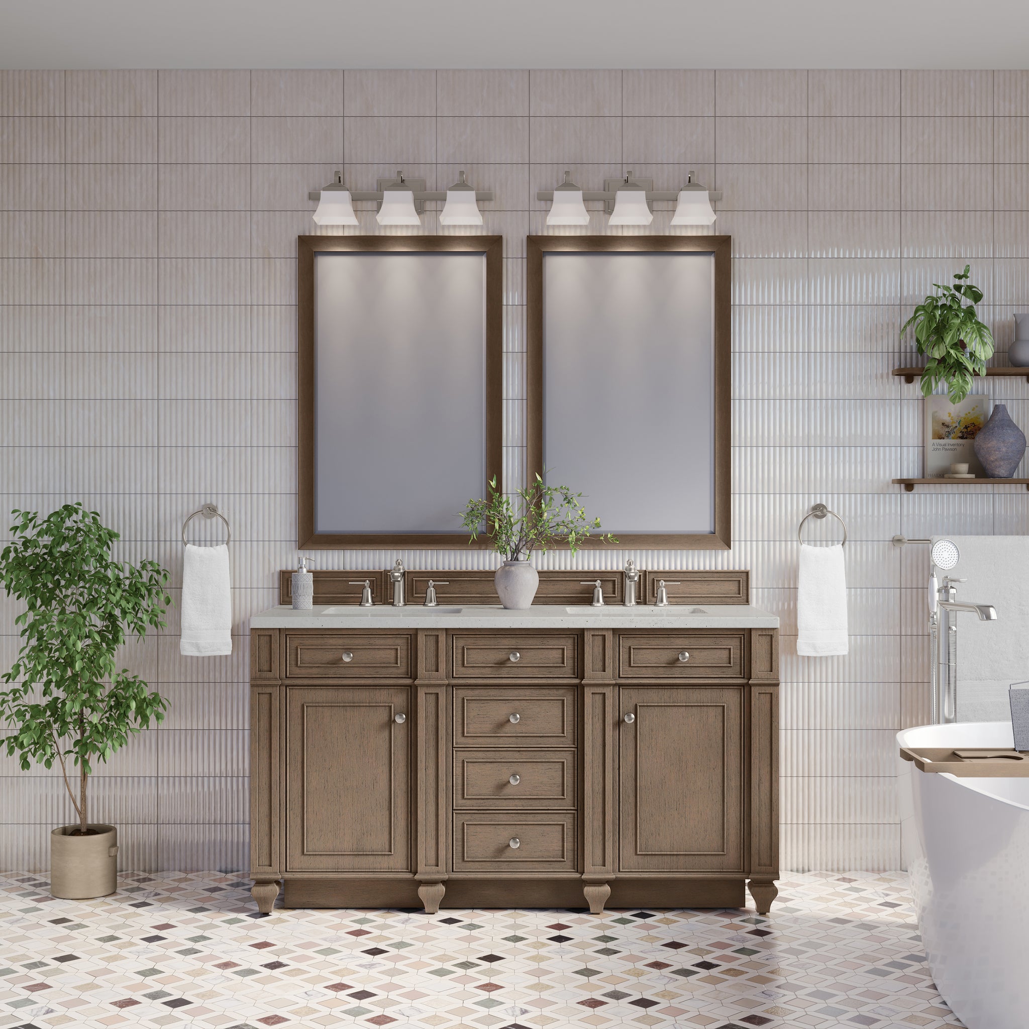 James Martin Bristol 60" Double Bathroom Vanity, Whitewashed Walnut by James Martin