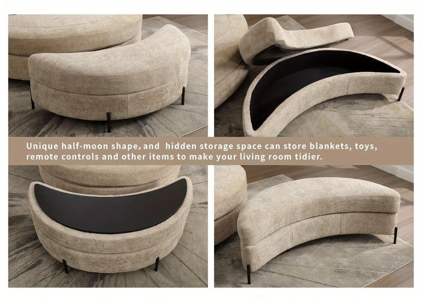 Ottoman Bench - Storage Half Moon Brown by House Of Avana
