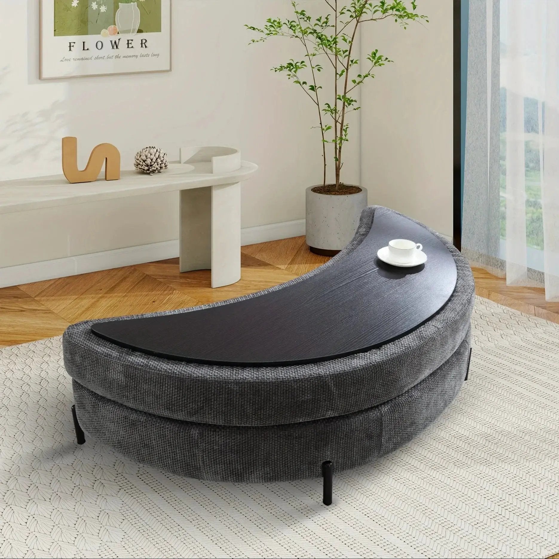 Ottoman Bench - Storage Half Moon Brown by House Of Avana
