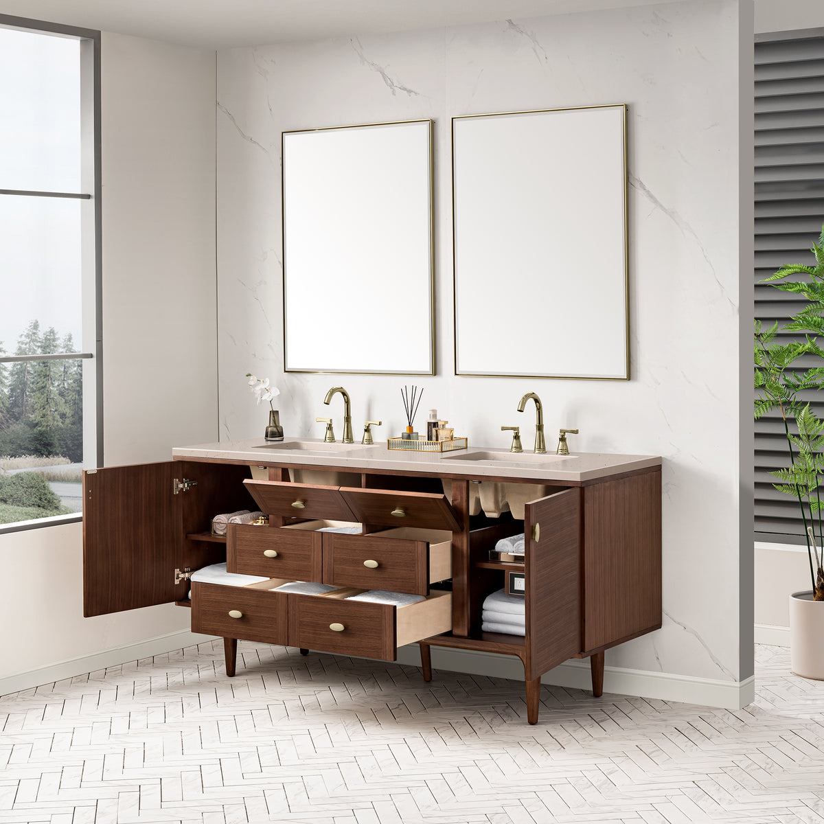 James Martin Amberly 72" Dual Mount Double Bathroom Vanity, Mid-Century Walnut, view 37