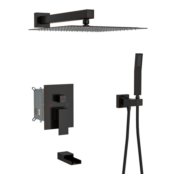 10-Inch Wall Mounted Square Shower System with Rough In Valve - Black or Gray