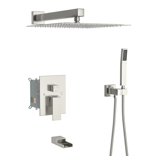 10-Inch Wall Mounted Square Shower System with Rough In Valve - Black or Gray, photo 2 of 8