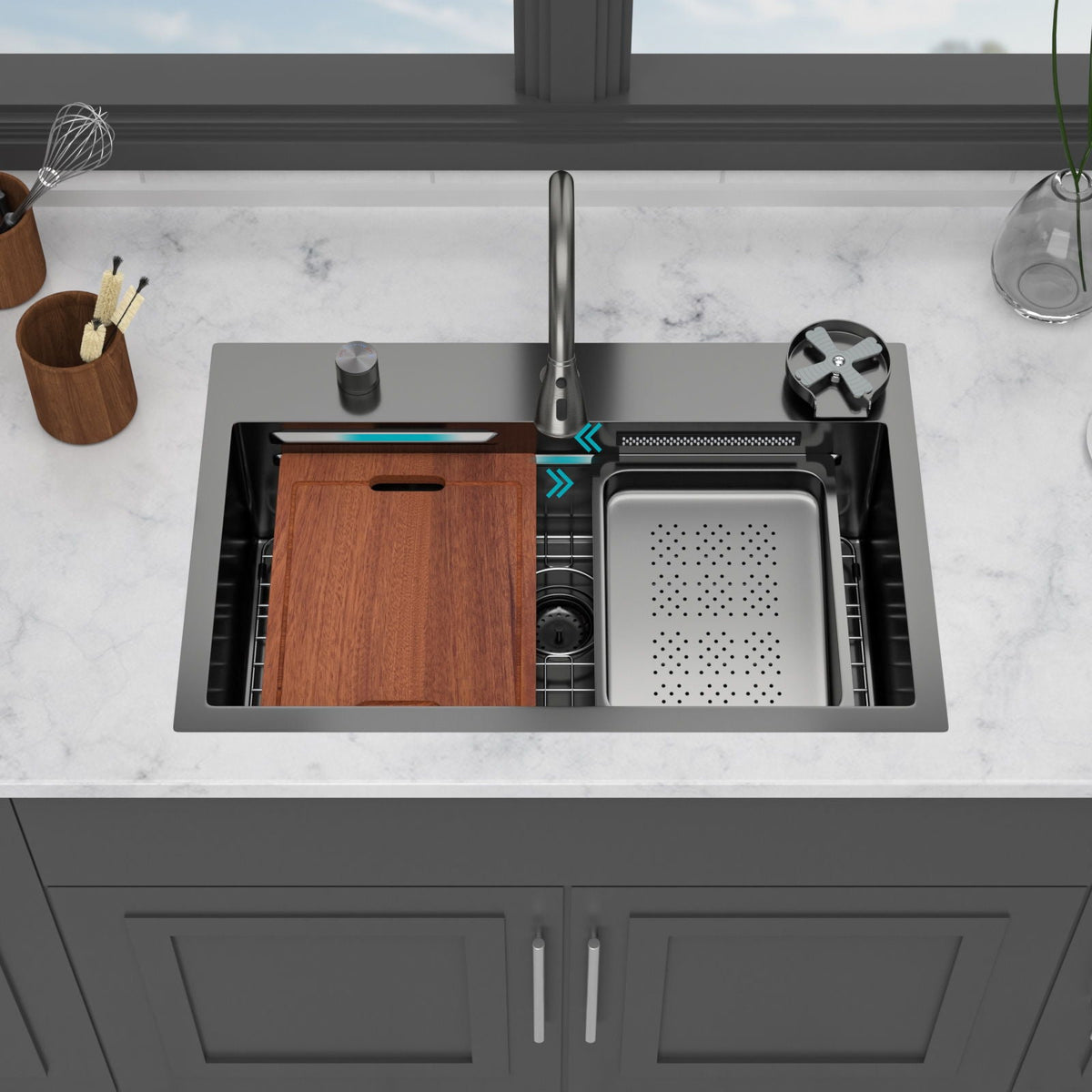Drop In Waterfall Kitchen Sink With Pull-Out Faucet & Cup Washer, photo 3 of 8