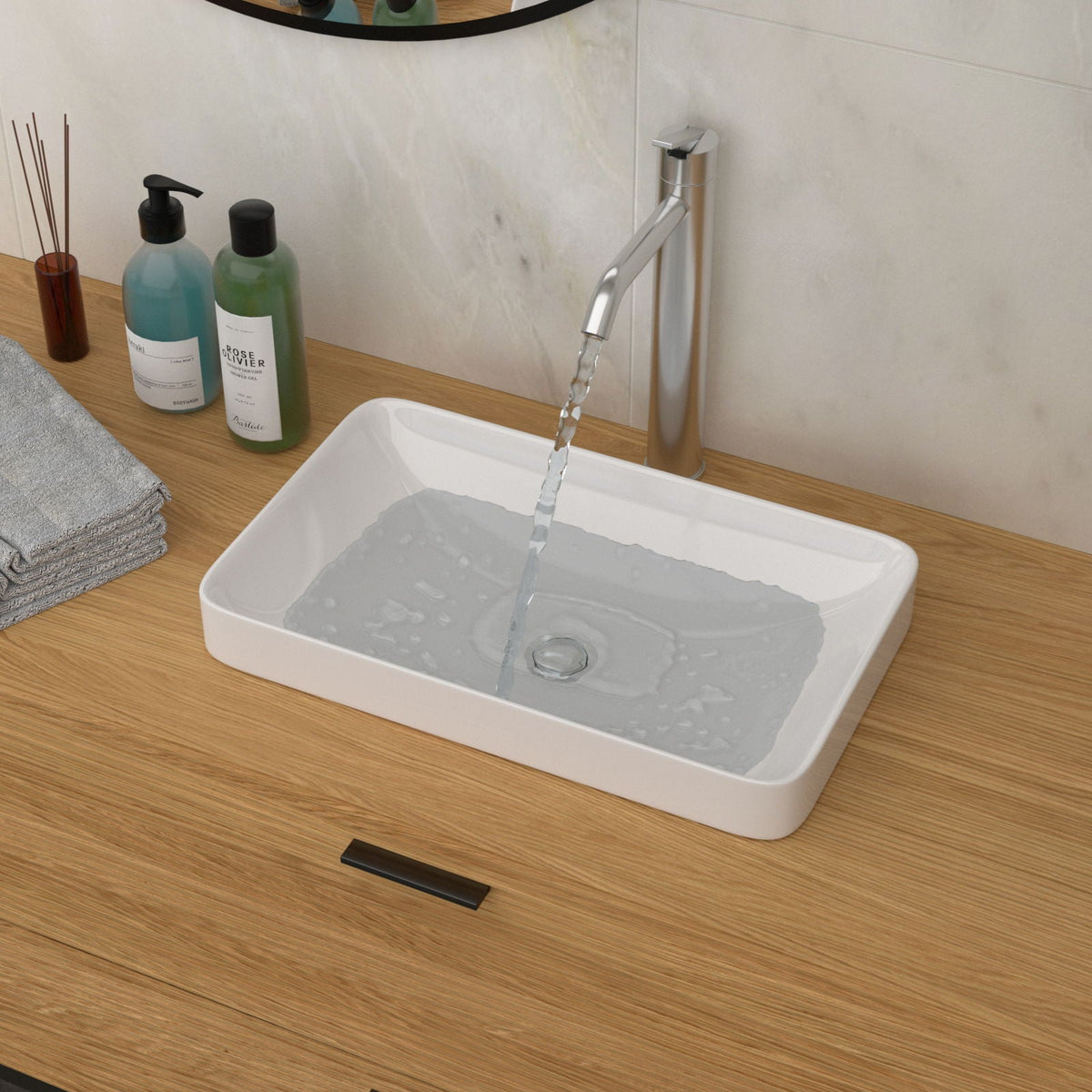 Semi Recessed Bathroom Sink With Countertop Vessel Design, 19" X 12" - White, photo 2 of 4