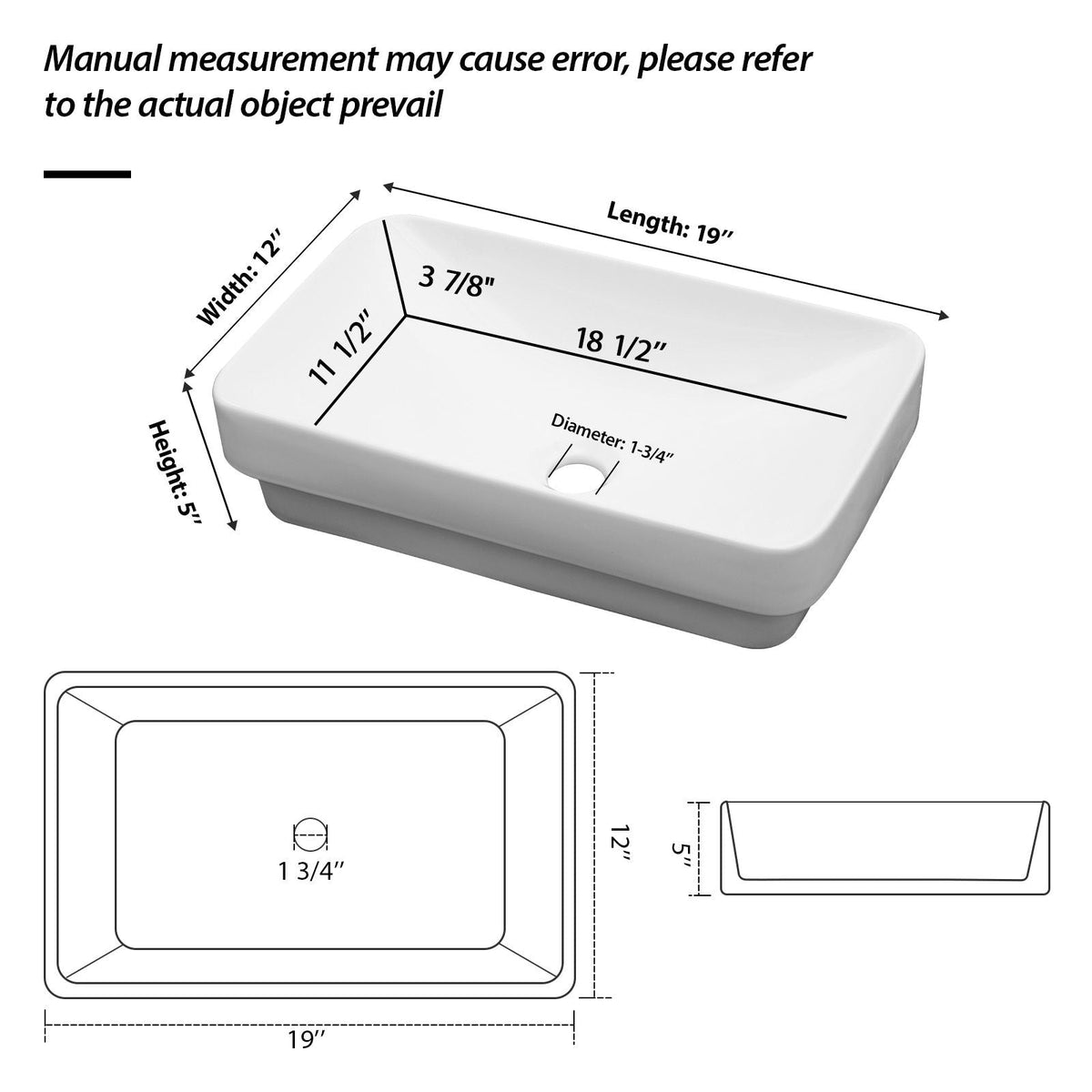 Semi Recessed Bathroom Sink With Countertop Vessel Design, 19" X 12" - White, photo 4 of 4