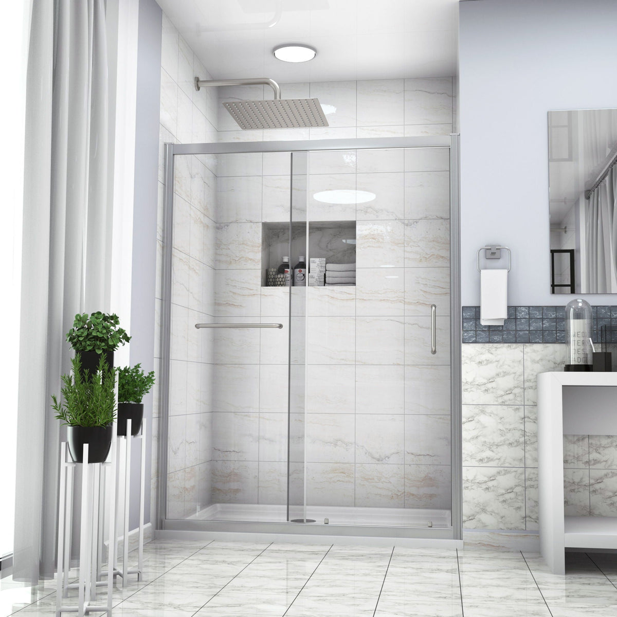 Single Sliding Bypass Shower Door Tempered Glass Enclosure, photo 13 of 15