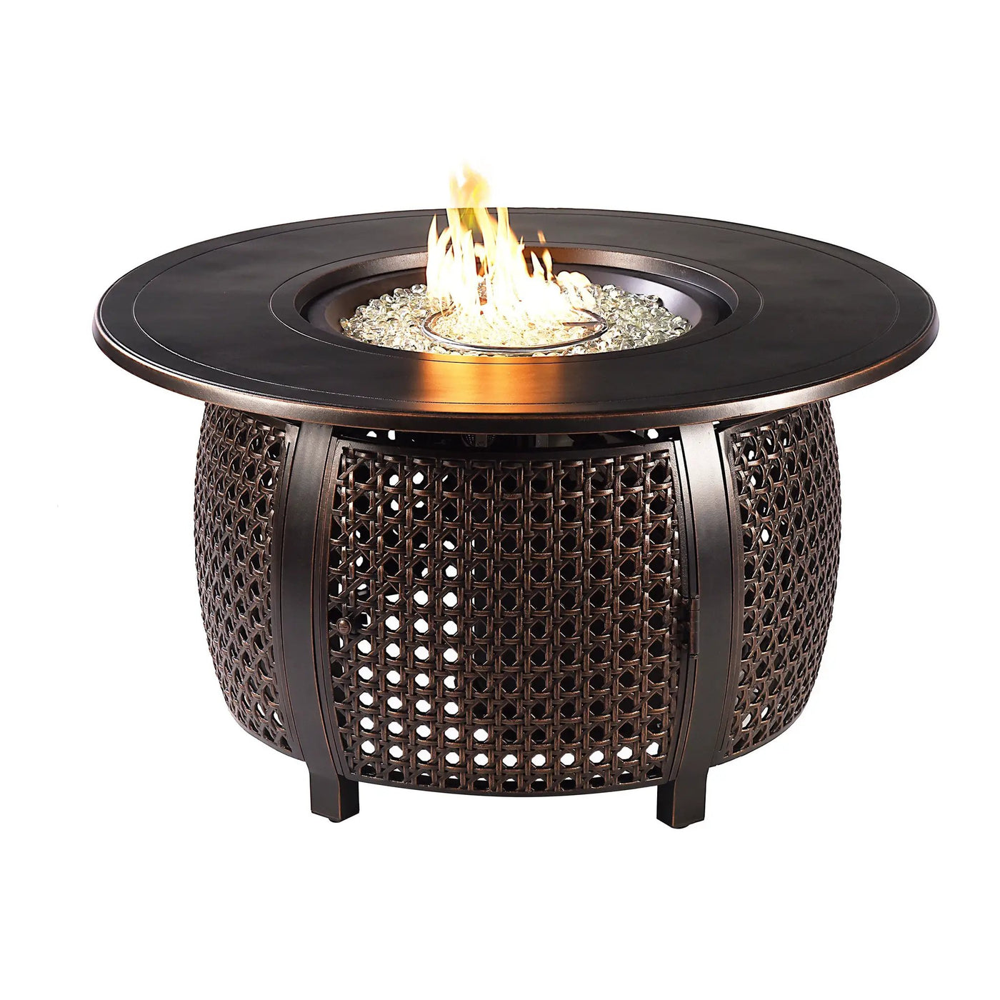 Black Aluminum Fire Table Set with Four Club Chairs by Sharicks