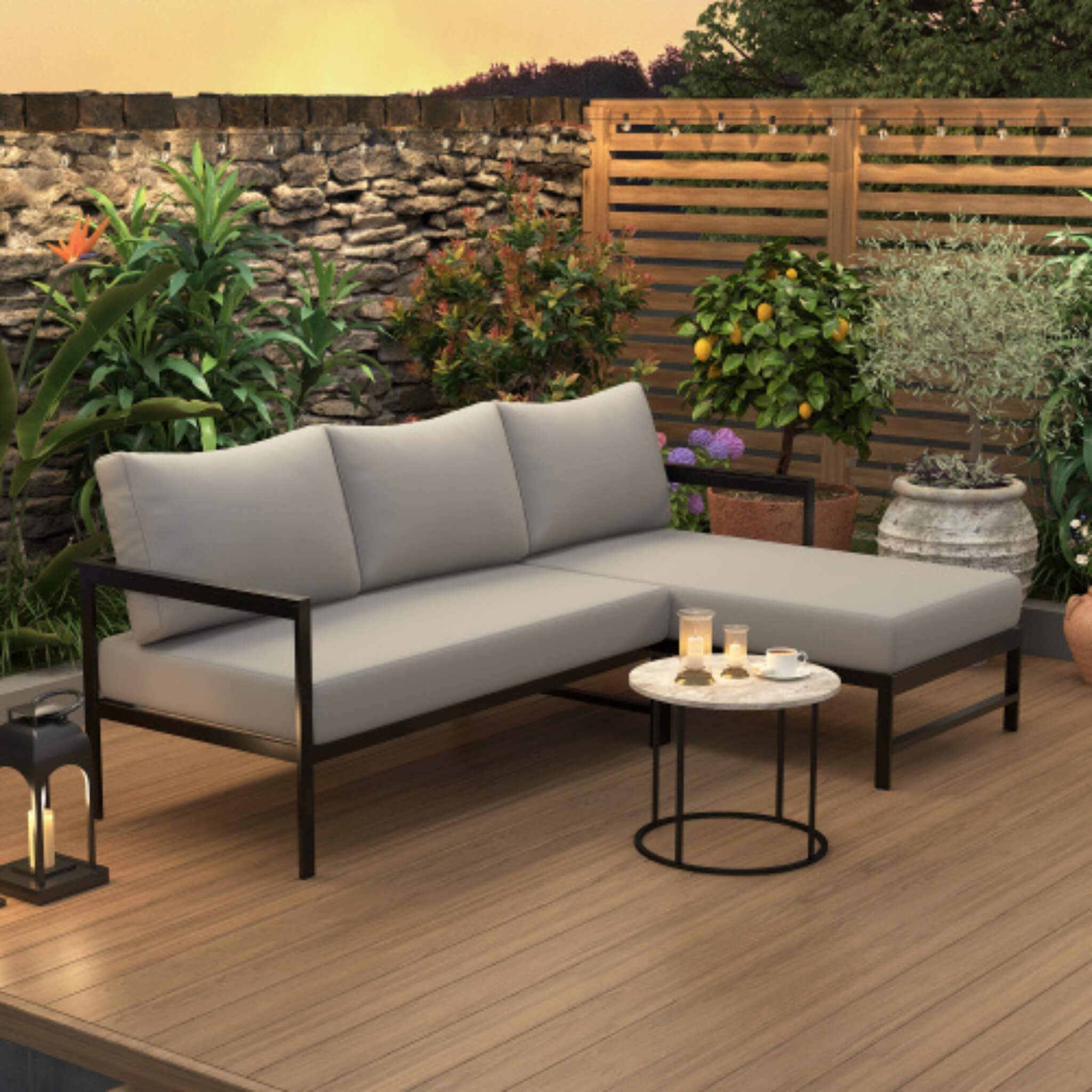 Alora Outdoor 3-Person L-Shaped Patio Sofa With Iron Frame And Thick Cushions [No Coffee Table] (SAK70213) by SAKSBY WHOLESALE