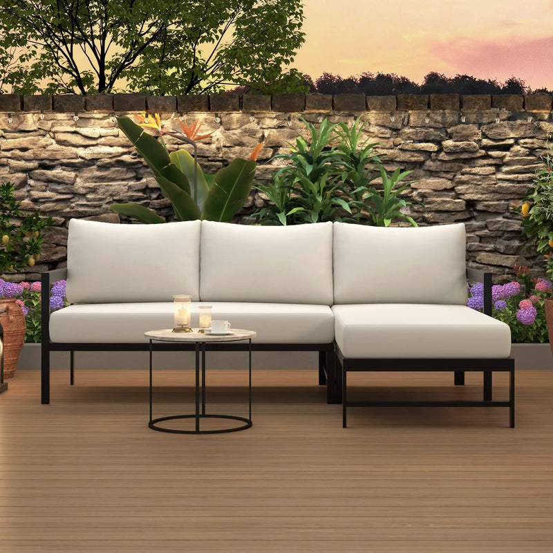 Alora Outdoor 3-Person L-Shaped Patio Sofa With Iron Frame And Thick Cushions [No Coffee Table] (SAK70213) by SAKSBY WHOLESALE