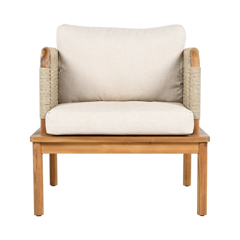 Outdoor 5-Piece Acacia Wood Patio Sofa Set with Rope Weave - Teak & Beige, photo 10 of 16