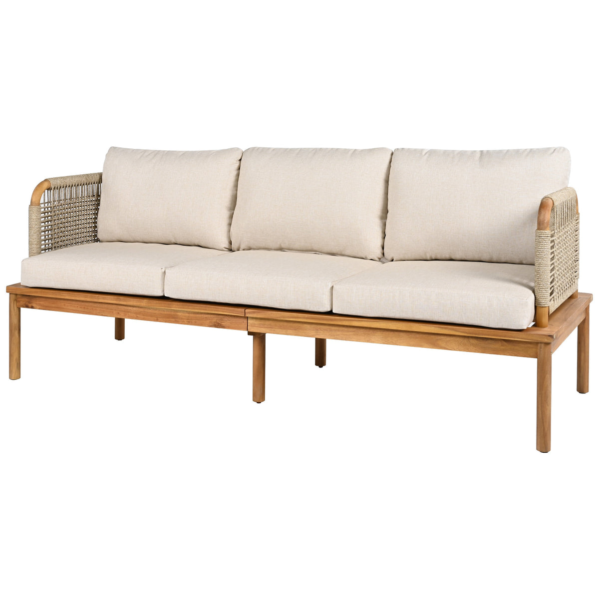 Outdoor 5-Piece Acacia Wood Patio Sofa Set with Rope Weave - Teak & Beige, photo 9 of 16