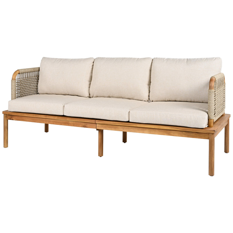 Outdoor 5-Piece Acacia Wood Patio Sofa Set with Rope Weave - Teak & Beige, photo 9 of 16