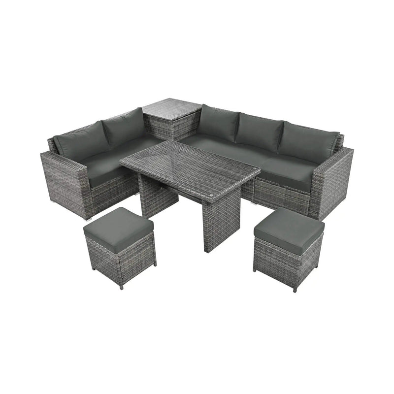 Alora Outdoor 6-Piece All-Weather PE Rattan Sofa Set With Adjustable Seat, Storage Box, Removable Covers, And Tempered Glass Table Top (SAK37221) by SAKSBY WHOLESALE