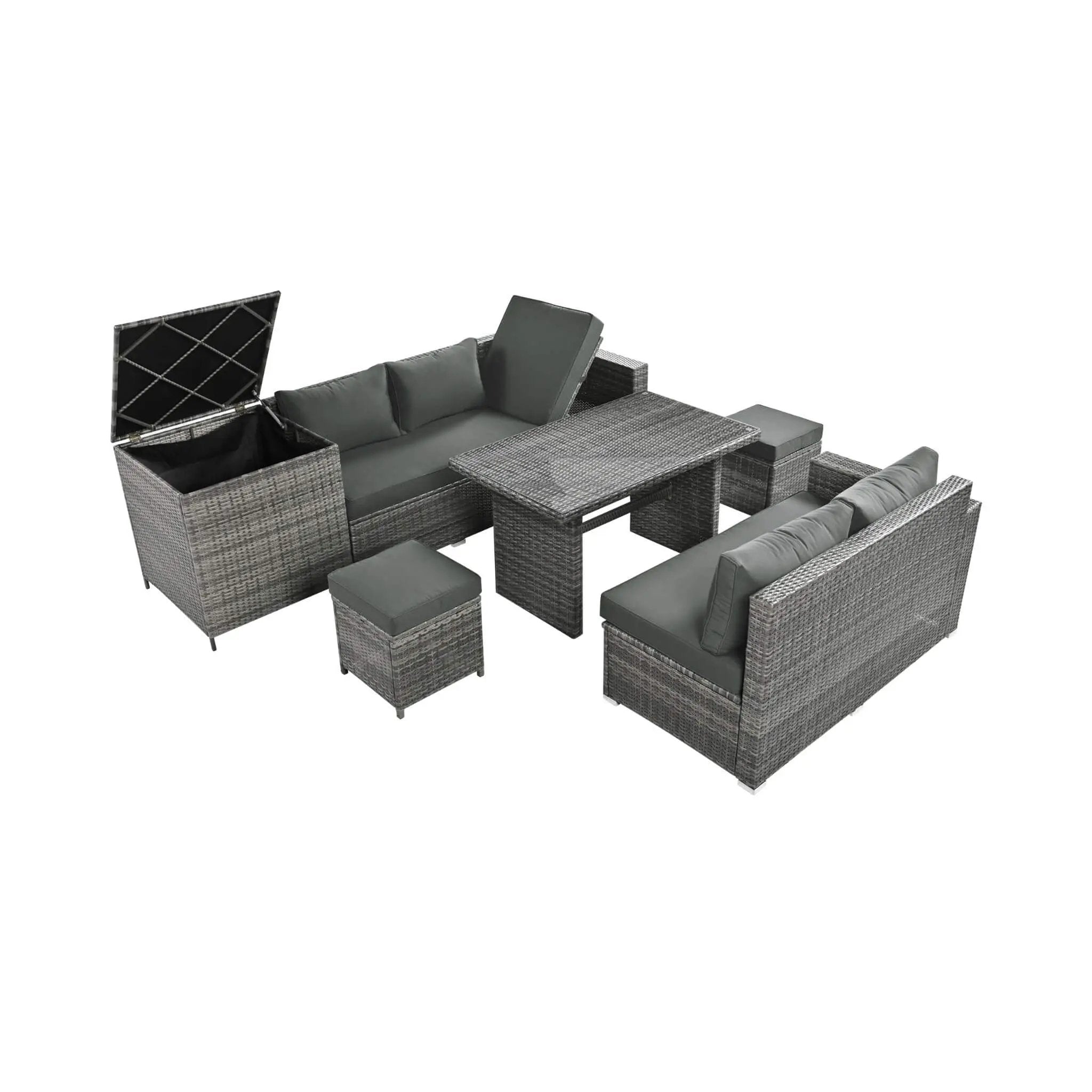 Alora Outdoor 6-Piece All-Weather PE Rattan Sofa Set With Adjustable Seat, Storage Box, Removable Covers, And Tempered Glass Table Top (SAK37221) by SAKSBY WHOLESALE