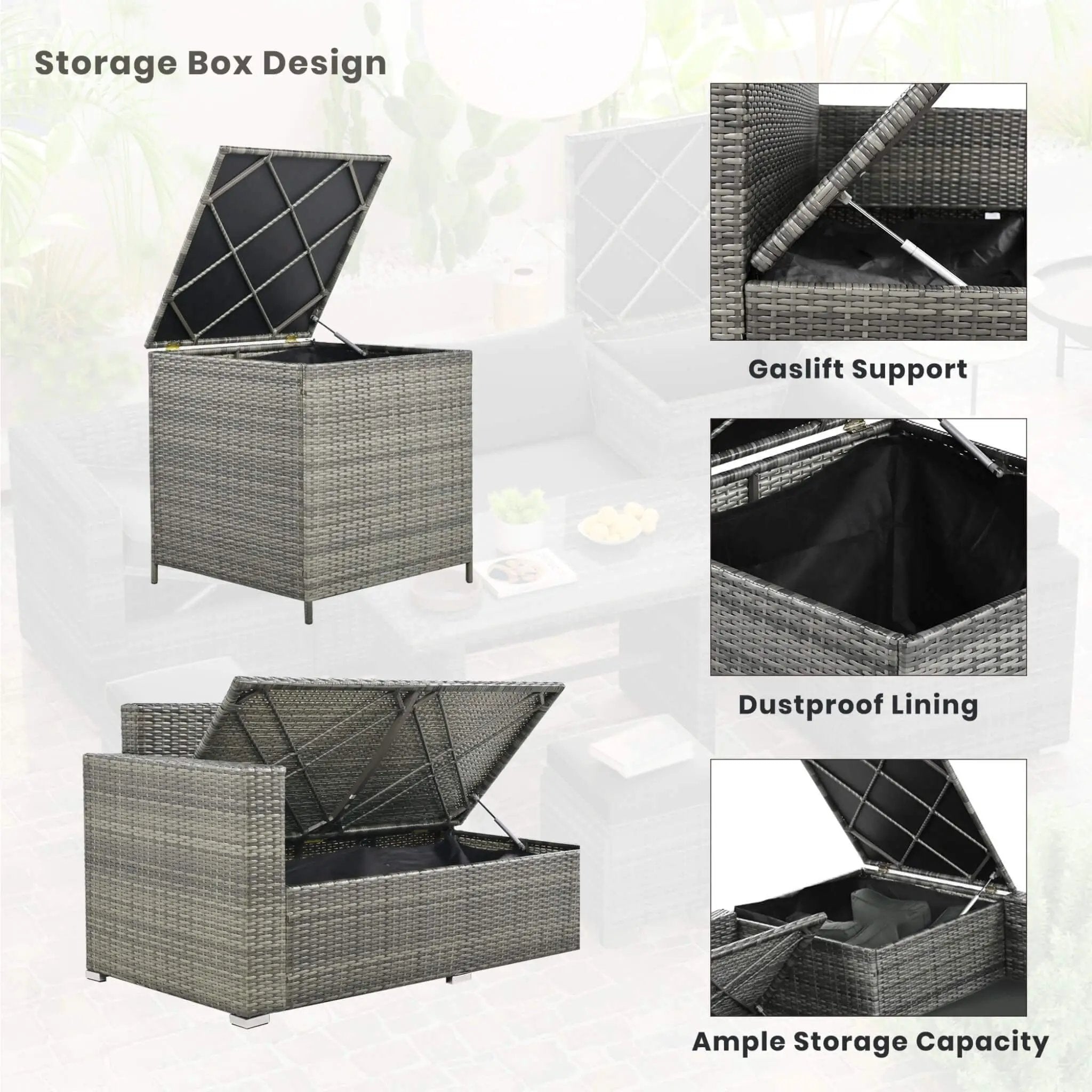 Alora Outdoor 6-Piece All-Weather PE Rattan Sofa Set With Adjustable Seat, Storage Box, Removable Covers, And Tempered Glass Table Top (SAK37221) by SAKSBY WHOLESALE