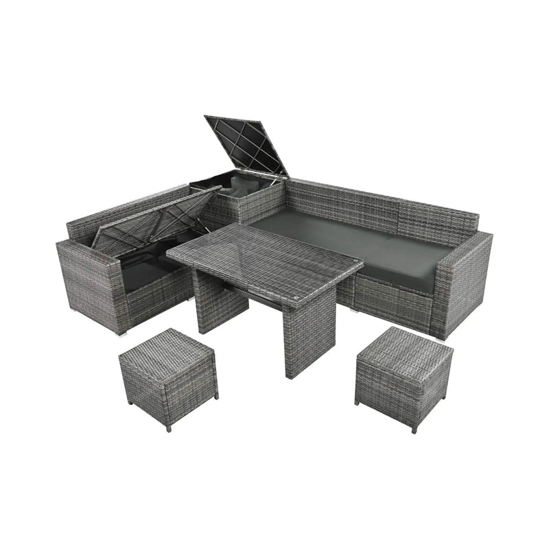 Alora Outdoor 6-Piece All-Weather PE Rattan Sofa Set With Adjustable Seat, Storage Box, Removable Covers, And Tempered Glass Table Top (SAK37221) by SAKSBY WHOLESALE
