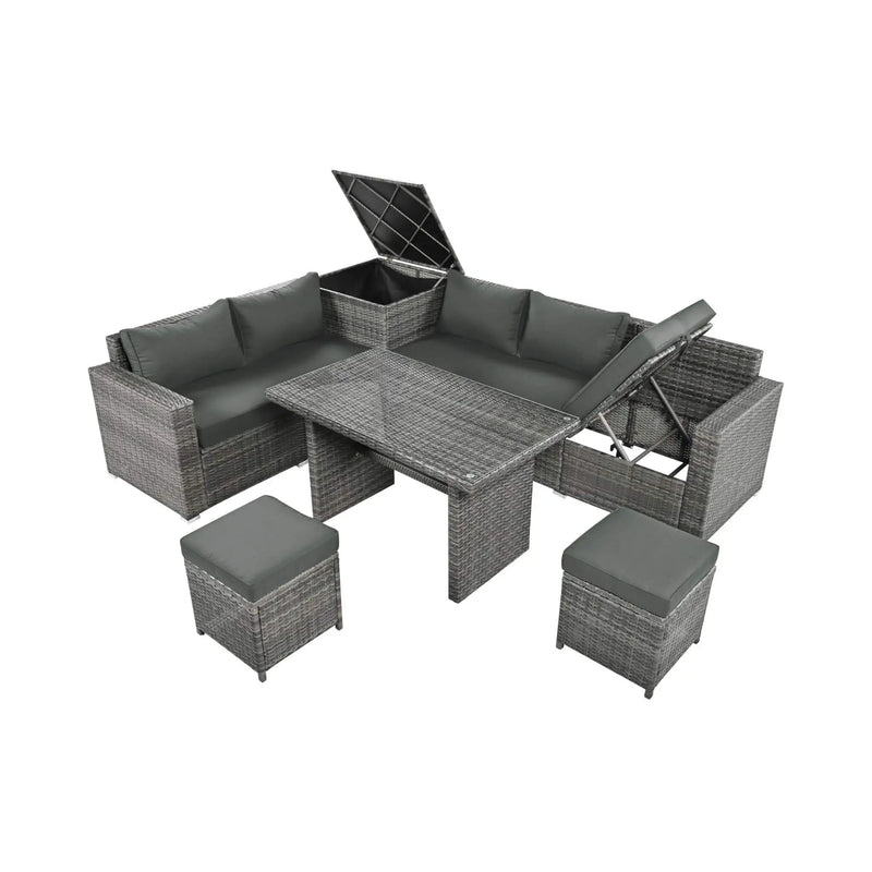Alora Outdoor 6-Piece All-Weather PE Rattan Sofa Set With Adjustable Seat, Storage Box, Removable Covers, And Tempered Glass Table Top (SAK37221) by SAKSBY WHOLESALE