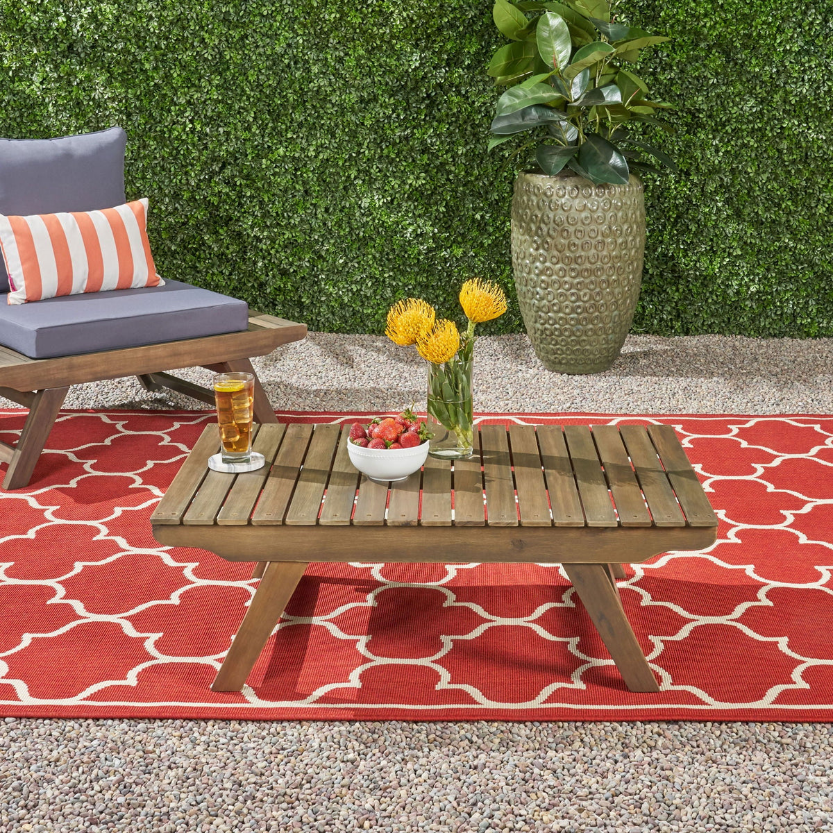 Outdoor Acacia Wood Coffee Table with Open Slat Design - Light Brown or Dark Gray, photo 7 of 8