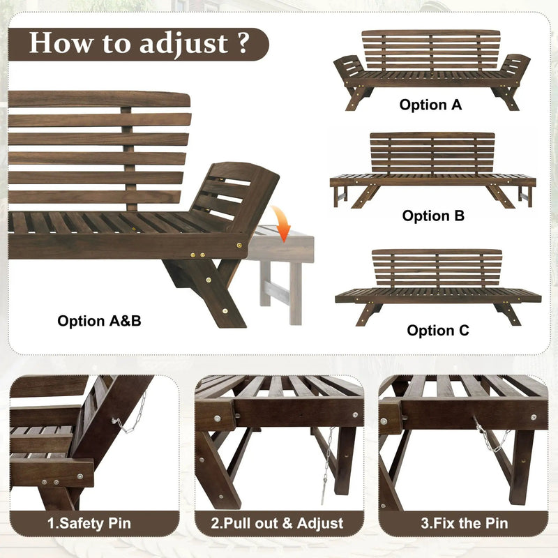 Alora Outdoor Adjustable Wooden Patio Daybed Sofa With Cushions (SAK41345) by SAKSBY WHOLESALE