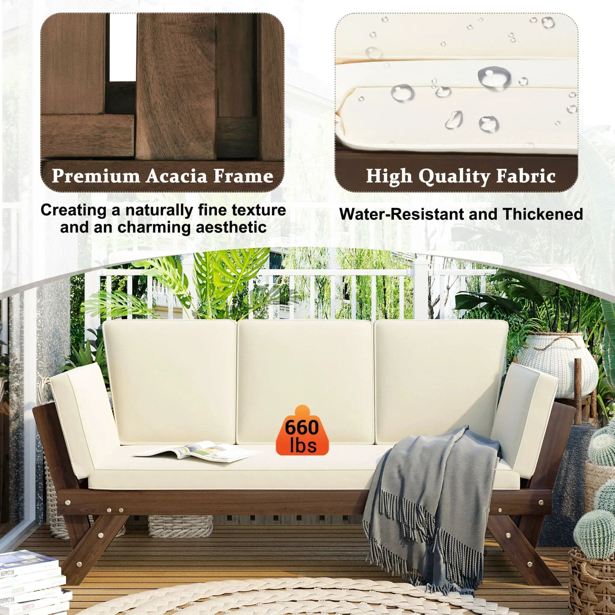 Alora Outdoor Adjustable Wooden Patio Daybed Sofa With Cushions (SAK41345) by SAKSBY WHOLESALE