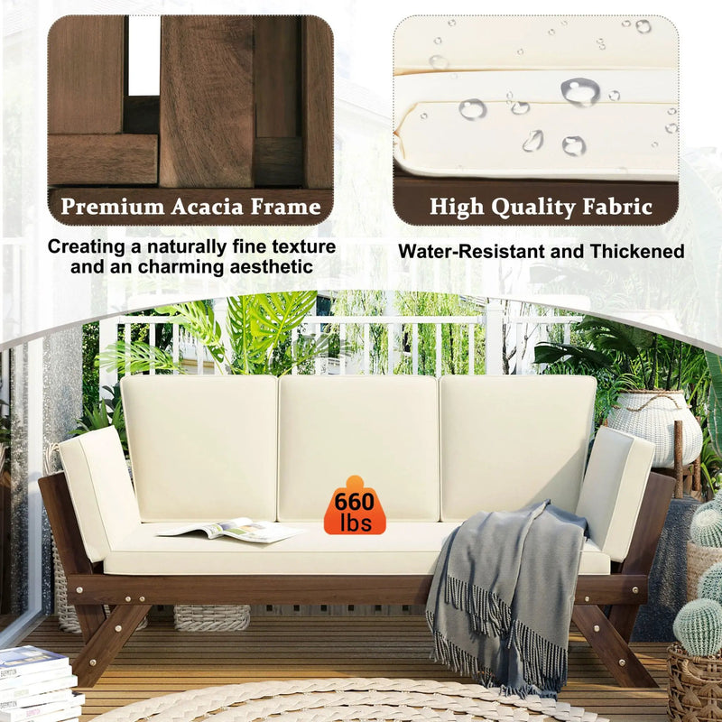 Alora Outdoor Adjustable Wooden Patio Daybed Sofa With Cushions (SAK41345) by SAKSBY WHOLESALE