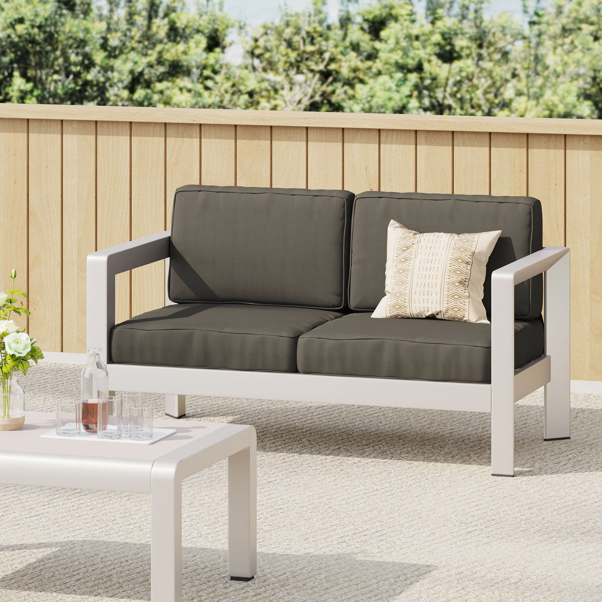 Outdoor Aluminum Loveseat – Low-Profile Patio Seating with Deep Cushions, photo 3 of 14
