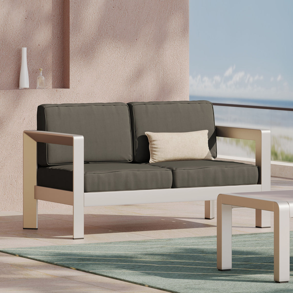 Outdoor Aluminum Loveseat – Low-Profile Patio Seating with Deep Cushions, photo 4 of 14