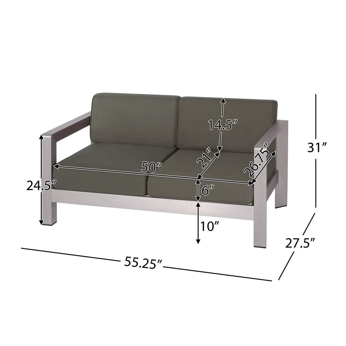 Outdoor Aluminum Loveseat – Low-Profile Patio Seating with Deep Cushions, photo 6 of 14