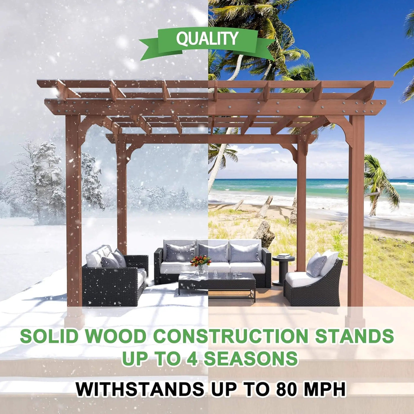 Alora Outdoor Cedar Wood Patio Pergola With Slatted Trellis Roof (SAK92150) by SAKSBY WHOLESALE