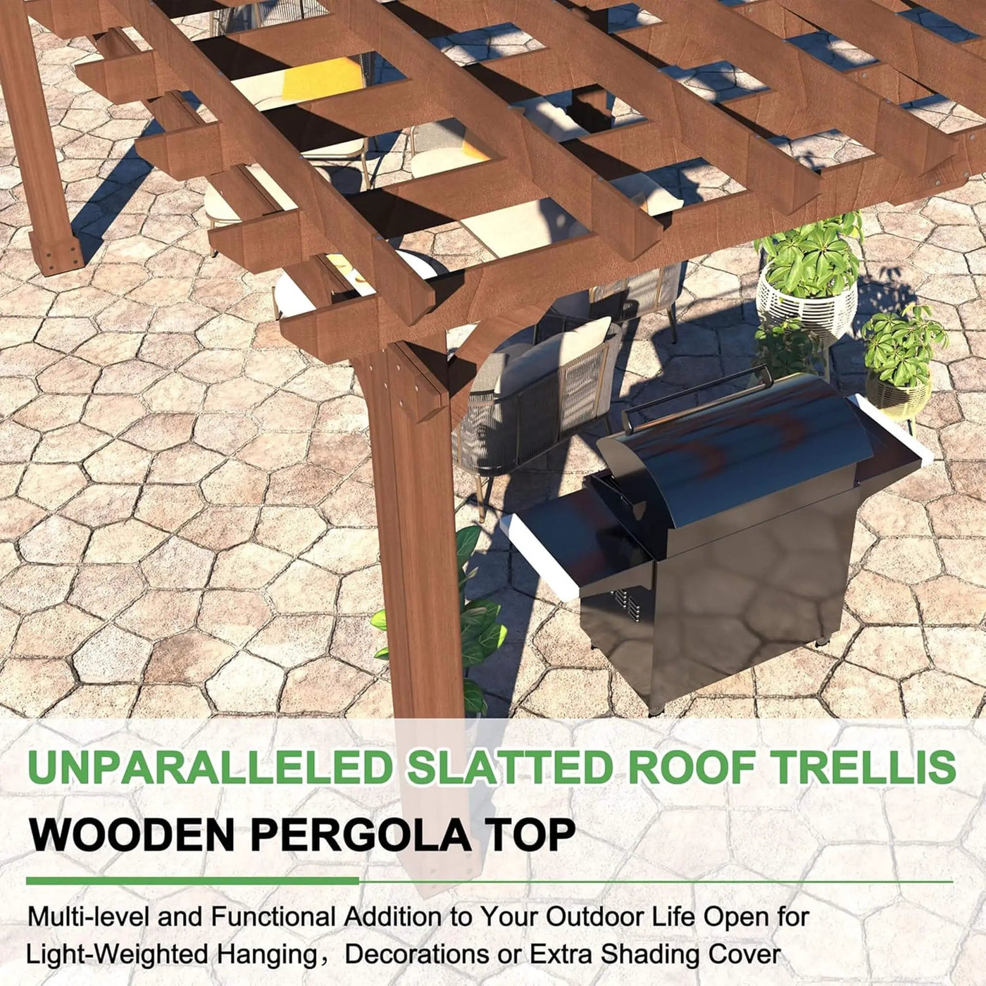 Alora Outdoor Cedar Wood Patio Pergola With Slatted Trellis Roof (SAK92150) by SAKSBY WHOLESALE