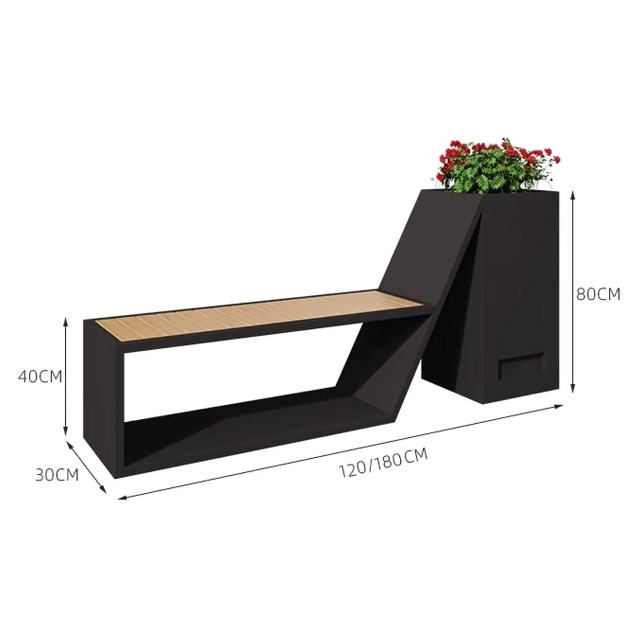 4FT Outdoor Commercial All-Weather Metal Bench With Planter Box [Made-To-Order] (SAK57219) by SAKSBY WHOLESALE