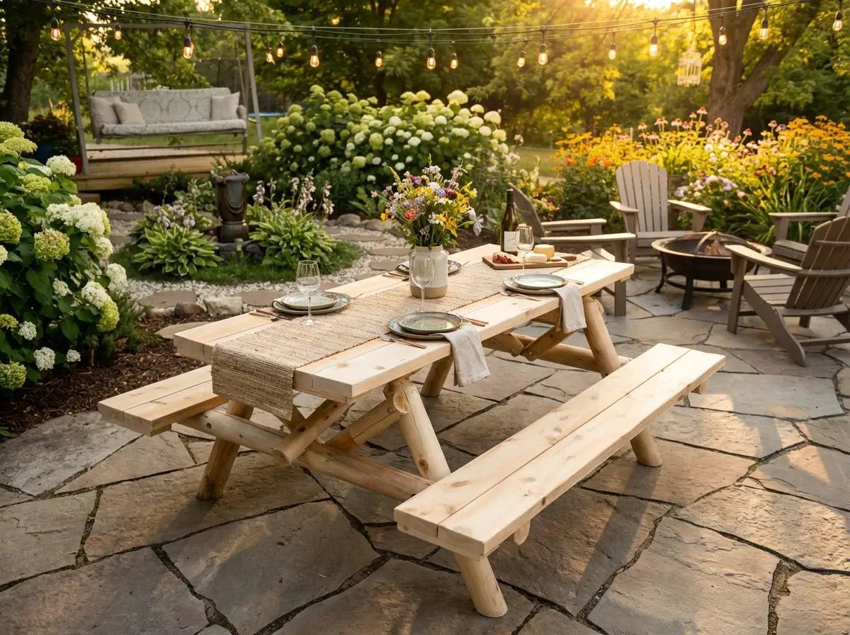 Outdoor Farmhouse Dining Table by Cedar Creek Rustic Furniture