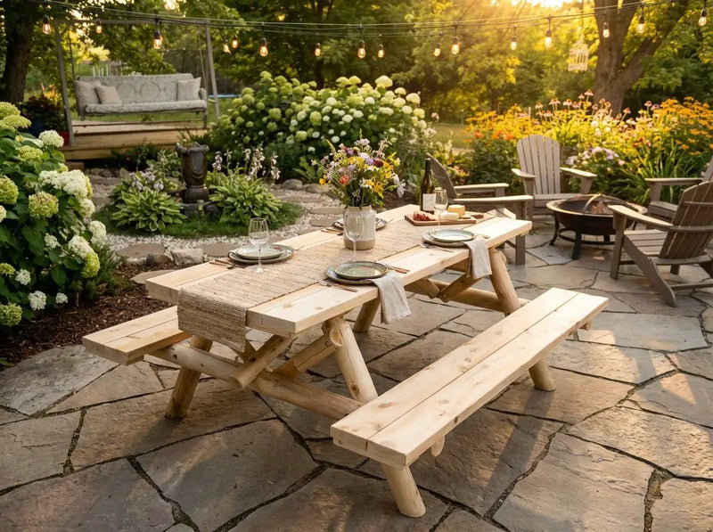 Outdoor Farmhouse Dining Table by Cedar Creek Rustic Furniture