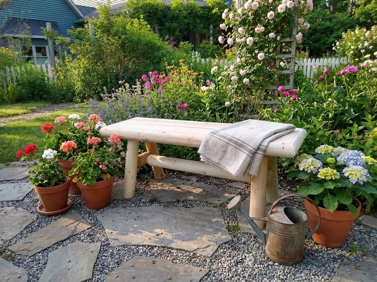 Outdoor Farmhouse Entryway Bench by Cedar Creek Rustic Furniture