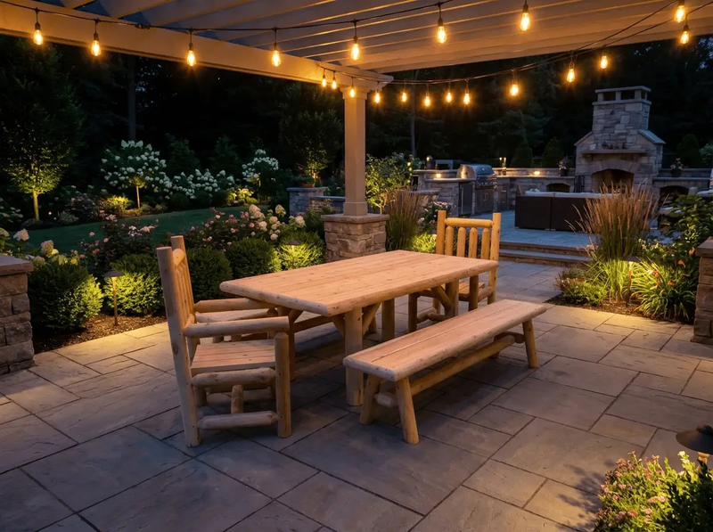 Outdoor Farmhouse Patio Table and Chairs by Cedar Creek Rustic Furniture