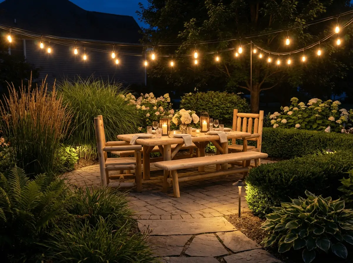 Outdoor Farmhouse Patio Table and Chairs by Cedar Creek Rustic Furniture