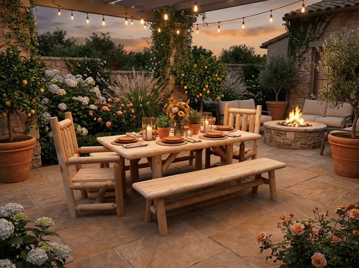 Outdoor Farmhouse Patio Table and Chairs by Cedar Creek Rustic Furniture