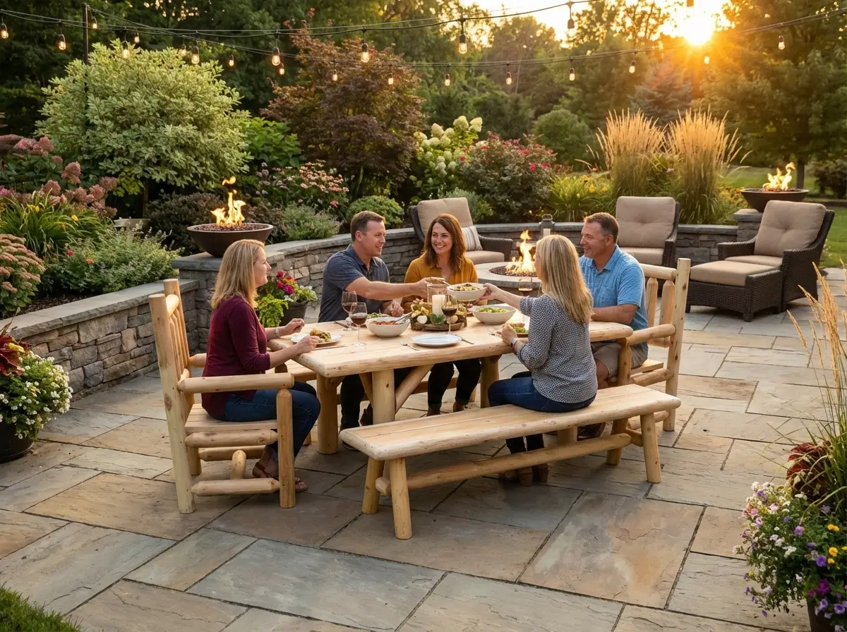 Outdoor Farmhouse Patio Table and Chairs by Cedar Creek Rustic Furniture