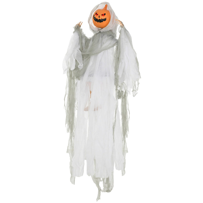 Outdoor Halloween Hanging Pumpkin Ghost with Light-Up Eyes and Sound - Orange, photo 2 of 6