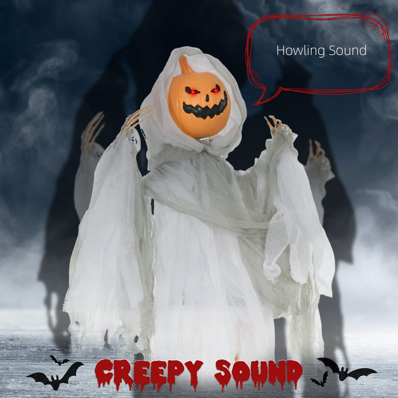 Outdoor Halloween Hanging Pumpkin Ghost with Light-Up Eyes and Sound - Orange, photo 3 of 6