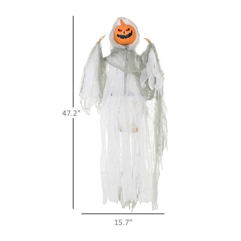 Outdoor Halloween Hanging Pumpkin Ghost with Light-Up Eyes and Sound - Orange, photo 4 of 6