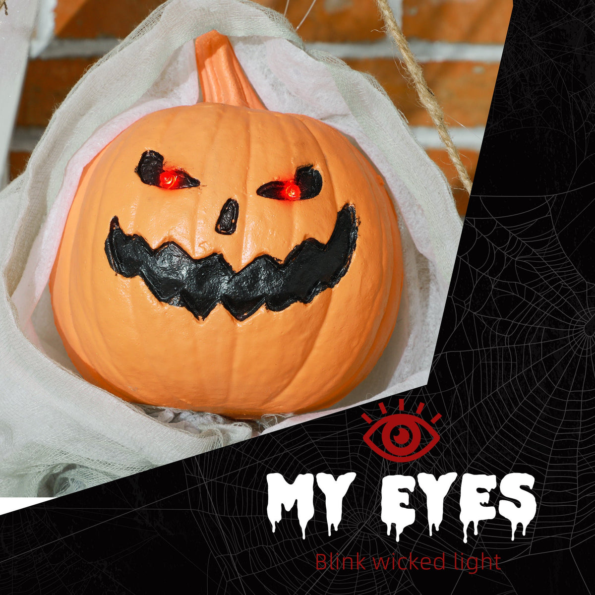 Outdoor Halloween Hanging Pumpkin Ghost with Light-Up Eyes and Sound - Orange, photo 5 of 6