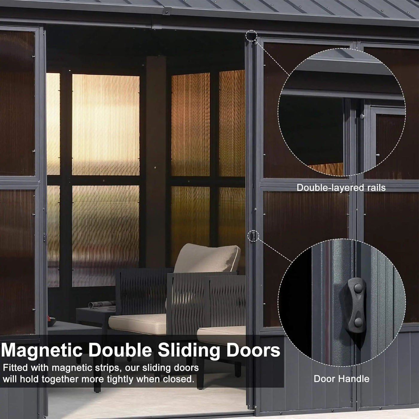 Alora Vista Outdoor Hardtop Aluminum Solarium With Double Roof And LED Lights (SAK42086) by SAKSBY WHOLESALE